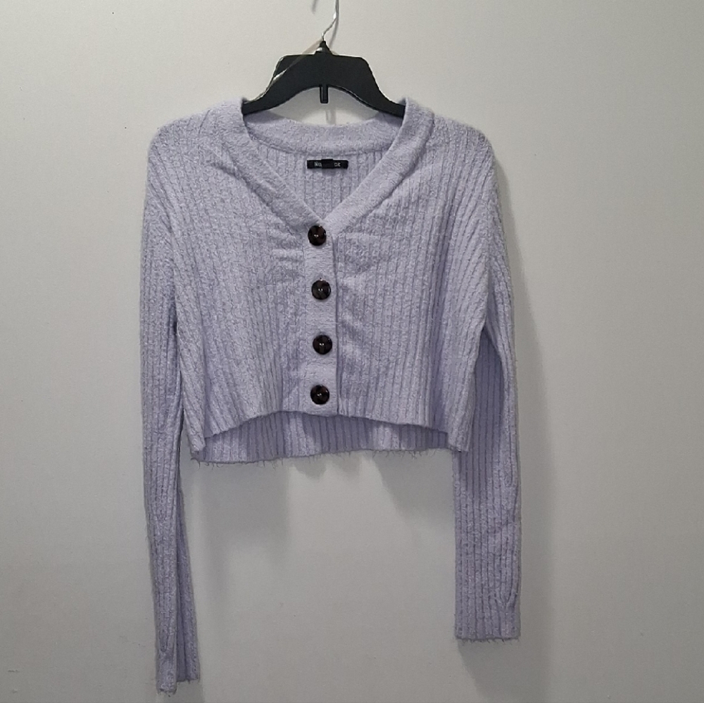 New Look Lavender Button-Up Ribbed Top/Sweater